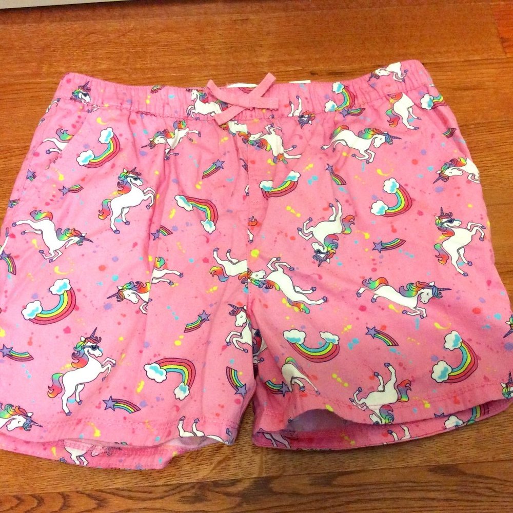 Children place pink unicorn rainbows shorts NWT size 14
